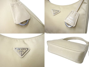 以前同様 PRADA プラダ ハンドバッグ ワンショルダー ホーボー 2000年版 ナイロン 1NE515 ナイロン ベージュ 中古 65369 