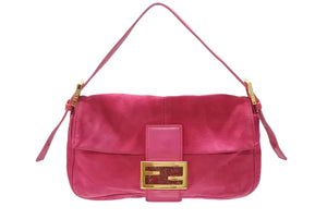 FENDI フェンディ マンマバケット ワンショルダーバッグ ラメ スエード レザー ショッキングピンク ゴールド金具 美品 中古 4b006540