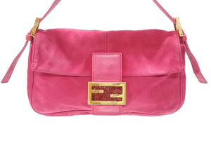 FENDI フェンディ マンマバケット ワンショルダーバッグ ラメ スエード レザー ショッキングピンク ゴールド金具 美品 中古 4b006540