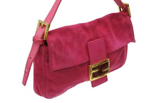 Load image into Gallery viewer, FENDI フェンディ マンマバケット ワンショルダーバッグ ラメ スエード レザー ショッキングピンク ゴールド金具 美品 中古 4b006540