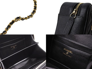 極美品 CHANEL シャネル CCフィグリー ミニチェーンショルダーバッグ A84452 キャビアスキン ブラック ゴールド金具 中古 65412