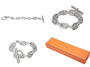 新品未使用 HERMES エルメス シェーヌダンクル TGM ブレスレット 107.5g 12コマ シルバー925 中古 65414