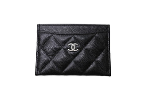 新品同様 CHANEL シャネル カードケース ココマーク キャビアスキン シリアルランダム ブラック シルバー金具 中古 65417 正規品