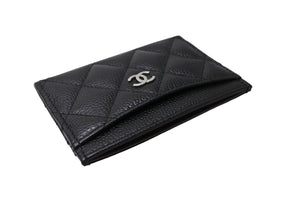 新品同様 CHANEL シャネル カードケース ココマーク キャビアスキン シリアルランダム ブラック シルバー金具 中古 65417 正規品