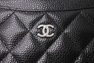 新品同様 CHANEL シャネル カードケース ココマーク キャビアスキン シリアルランダム ブラック シルバー金具 中古 65417 正規品