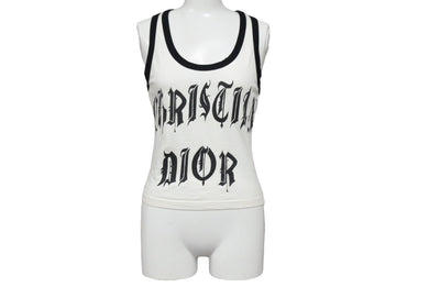 Christian Dior クリスチャンディオール タンクトップ 02SS サイズ36 2E12155800 プリント ホワイト ブラック 美品 中古 65441