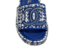 Load image into Gallery viewer, CHANEL シャネル サンダル ツイード ココマーク サイズ35 レザー メッシュ ブルー ホワイト 美品 中古 65448