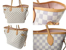 画像をギャラリービューアに読み込む, LOUIS VUITTON 新型 ルイヴィトン ネヴァーフルMM ローズバレリーヌ ハンドバッグ N40603 ダミエアズールキャンバス ホワイト 美品 中古 65462