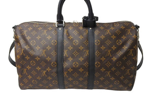 極美品 LOUIS VUITTON ルイヴィトン キーポル バンドリエール45 ボストンバッグ M56711 モノグラムマカサー ブラウン 中古 65468