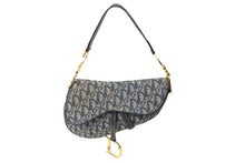 画像をギャラリービューアに読み込む, Christian Dior クリスチャンディオール サドルバッグ RU0051 トロッター柄 ネイビー ゴールド金具 良品 中古 65472