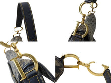 画像をギャラリービューアに読み込む, Christian Dior クリスチャンディオール サドルバッグ RU0051 トロッター柄 ネイビー ゴールド金具 良品 中古 65472