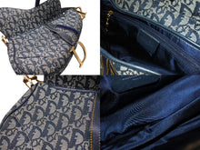 画像をギャラリービューアに読み込む, Christian Dior クリスチャンディオール サドルバッグ RU0051 トロッター柄 ネイビー ゴールド金具 良品 中古 65472