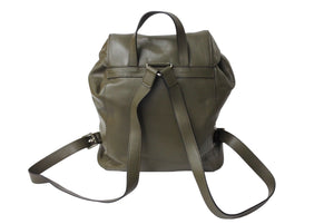 極美品 PRADA プラダ リュック デイパック トライアングルロゴ B2811L レザー シルバー金具 カーキ 中古 65474 