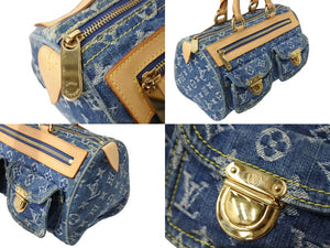 極美品 LOUIS VUITTON ルイヴィトン ネオスピーディ ハンドバッグ モノグラム デニム M95019 ゴールド金具 ブルー ベージュ 中古 65501