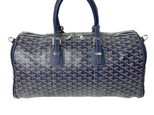 Load image into Gallery viewer, 新品同様 GOYARD ゴヤール クロワジュール45 ボストンバッグ PVC レザー ヘリンボーン ネイビー シルバー金具 中古 65505