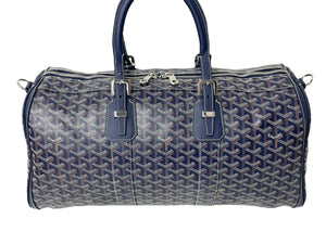 新品同様 GOYARD ゴヤール クロワジュール45 ボストンバッグ PVC レザー ヘリンボーン ネイビー シルバー金具 中古 65505
