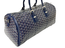 Load image into Gallery viewer, 新品同様 GOYARD ゴヤール クロワジュール45 ボストンバッグ PVC レザー ヘリンボーン ネイビー シルバー金具 中古 65505