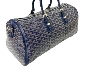 新品同様 GOYARD ゴヤール クロワジュール45 ボストンバッグ PVC レザー ヘリンボーン ネイビー シルバー金具 中古 65505