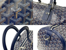 Load image into Gallery viewer, 新品同様 GOYARD ゴヤール クロワジュール45 ボストンバッグ PVC レザー ヘリンボーン ネイビー シルバー金具 中古 65505