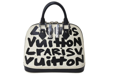 LOUIS VUITTON ルイヴィトン グラフィティ アルマMM ハンドバッグ モノグラム M92179 ブラック ホワイト 美品 中古品 65509