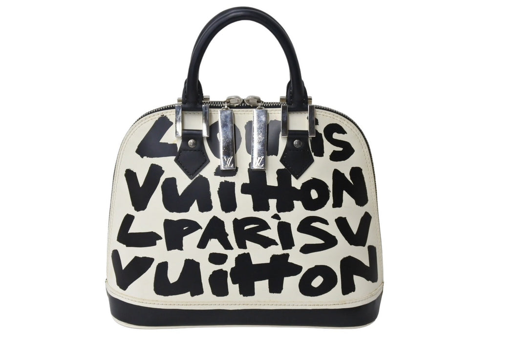 LOUIS VUITTON ルイヴィトン グラフィティ アルマMM ハンドバッグ モノグラム M92179 ブラック ホワイト 美品 中古品 65509