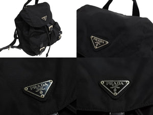 PRADA プラダ リュック デイパック トライアングルロゴ B6677 ブラックナイロン シルバー金具 美品 中古 65523 
