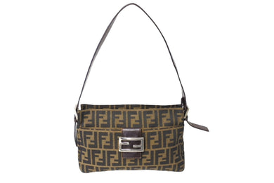 FENDI フェンディ マンマバケット ワンショルダーバッグ ズッカ柄 コットンキャンバス レザー シルバー金具 美品 中古 65539 