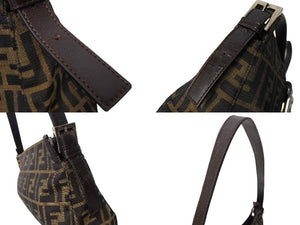 FENDI フェンディ マンマバケット ワンショルダーバッグ ズッカ柄 コットンキャンバス レザー シルバー金具 美品 中古 65539 