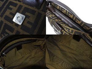 FENDI フェンディ マンマバケット ワンショルダーバッグ ズッカ柄 コットンキャンバス レザー シルバー金具 美品 中古 65539 