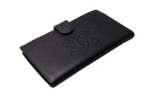 Load image into Gallery viewer, CHANEL シャネル 折り財布 長財布 がま口 デカココ キャビアスキン フランス製 ブラック ゴールド金具 美品 中古 65542