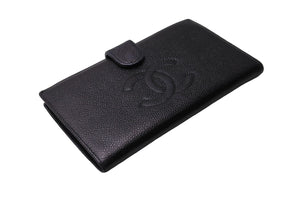 CHANEL シャネル 折り財布 長財布 がま口 デカココ キャビアスキン フランス製 ブラック ゴールド金具 美品 中古 65542
