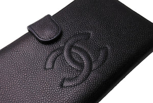 CHANEL シャネル 折り財布 長財布 がま口 デカココ キャビアスキン フランス製 ブラック ゴールド金具 美品 中古 65542