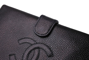CHANEL シャネル 折り財布 長財布 がま口 デカココ キャビアスキン フランス製 ブラック ゴールド金具 美品 中古 65542