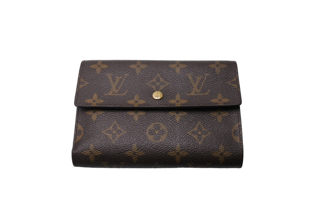 LOUIS VUITTON ルイ ヴィトン モノグラム ポルトトレゾール エテュイ パピエ 三つ折り財布 M61202 ブラウン 美品 中古 65543