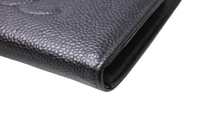 極美品 CHANEL シャネル ココマーク 二つ折り財布 がま口 キャビアスキン 6番台 ゴールド金具 ブラック 中古 65547