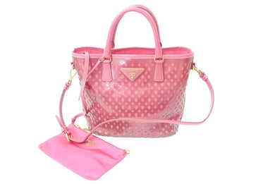 PRADA プラダ LIMITED EDITIO 2way ショルダーバッグ トートバッグ PVC レザー ピンク ゴールド金具 良品 中古 65550