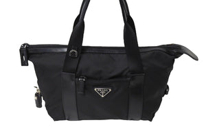 PRADA プラダ トライアングルロゴ ハンドバッグ テスートナイロン レザー イタリア製 ブラック シルバー金具 美品 中古 65551 