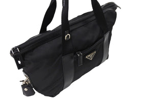 PRADA プラダ トライアングルロゴ ハンドバッグ テスートナイロン レザー イタリア製 ブラック シルバー金具 美品 中古 65551 