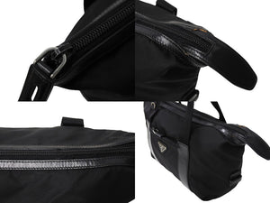 PRADA プラダ トライアングルロゴ ハンドバッグ テスートナイロン レザー イタリア製 ブラック シルバー金具 美品 中古 65551 