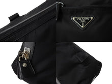 画像をギャラリービューアに読み込む, PRADA プラダ トライアングルロゴ ハンドバッグ テスートナイロン レザー イタリア製 ブラック シルバー金具 美品 中古 65551 