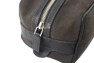 PRADA プラダ ポーチ入れ クラッチバッグ ジャガードロゴ コットンキャンバス レザー ブラウン シルバー金具 美品 中古 65552 