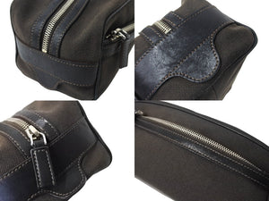 PRADA プラダ ポーチ入れ クラッチバッグ ジャガードロゴ コットンキャンバス レザー ブラウン シルバー金具 美品 中古 65552 