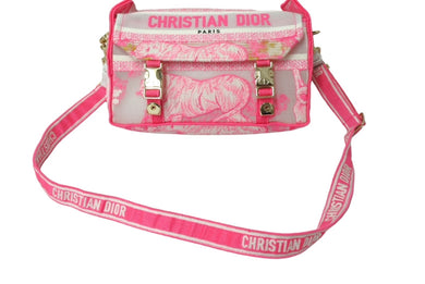 [USED/中古]Christian Dior クリスチャンディオール ショルダーバッグ ディオールキャンプ スモールバッグ ピンク ホワイト キャンバス M1241ORVJ ゴールド金具 Cランク 中古 65560