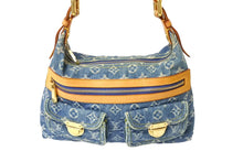 画像をギャラリービューアに読み込む, LOUIS VUITTON ルイヴィトン バギーPM ショルダーバッグ M95049 モノグラムデニム レザー ゴールド金具 ブルー 美品 中古 65574