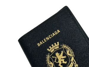 極美品 BALENCIAGA バレンシアガ パスポートホルダー パスポートケース カードケース 787742 ブラック カーフスキン 中古 65585