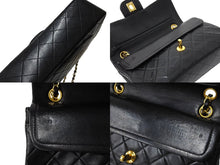 Load image into Gallery viewer, CHANEL シャネル チェーンショルダーバッグ Wフラップ マトラッセ 23cm ココマーク ラムスキン 1番台 ブラック ゴールド金具 美品 中古 65595