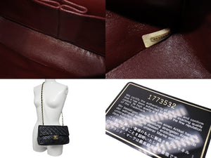 CHANEL シャネル チェーンショルダーバッグ Wフラップ マトラッセ 23cm ココマーク ラムスキン 1番台 ブラック ゴールド金具 美品 中古 65597