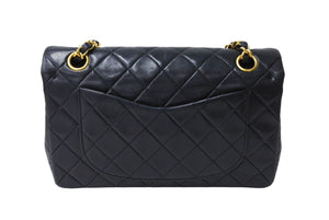 CHANEL シャネル チェーンショルダーバッグ Wフラップ マトラッセ 23cm ココマーク ラムスキン 1番台 ブラック ゴールド金具 美品 中古 65597