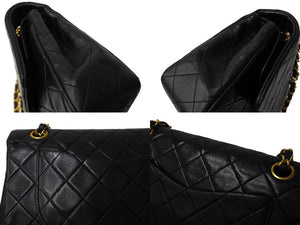 CHANEL シャネル チェーンショルダーバッグ Wフラップ マトラッセ 23cm ココマーク ラムスキン 1番台 ブラック ゴールド金具 美品 中古 65597