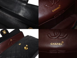 CHANEL シャネル チェーンショルダーバッグ Wフラップ マトラッセ 23cm ココマーク ラムスキン 1番台 ブラック ゴールド金具 美品 中古 65597